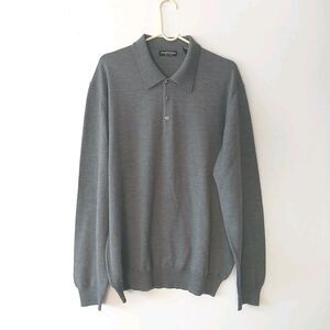 Joseph&Lyman Polo Sweater Mens XL Gray Extra Fine Merino Wool Colored Preppy